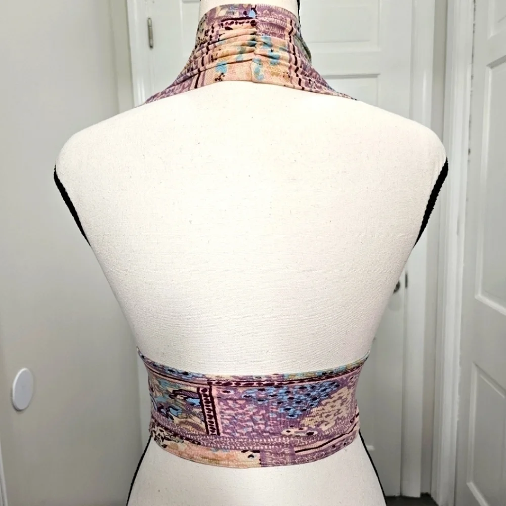 Free People Printed Heather Halter Top In Lilac Combo Size M